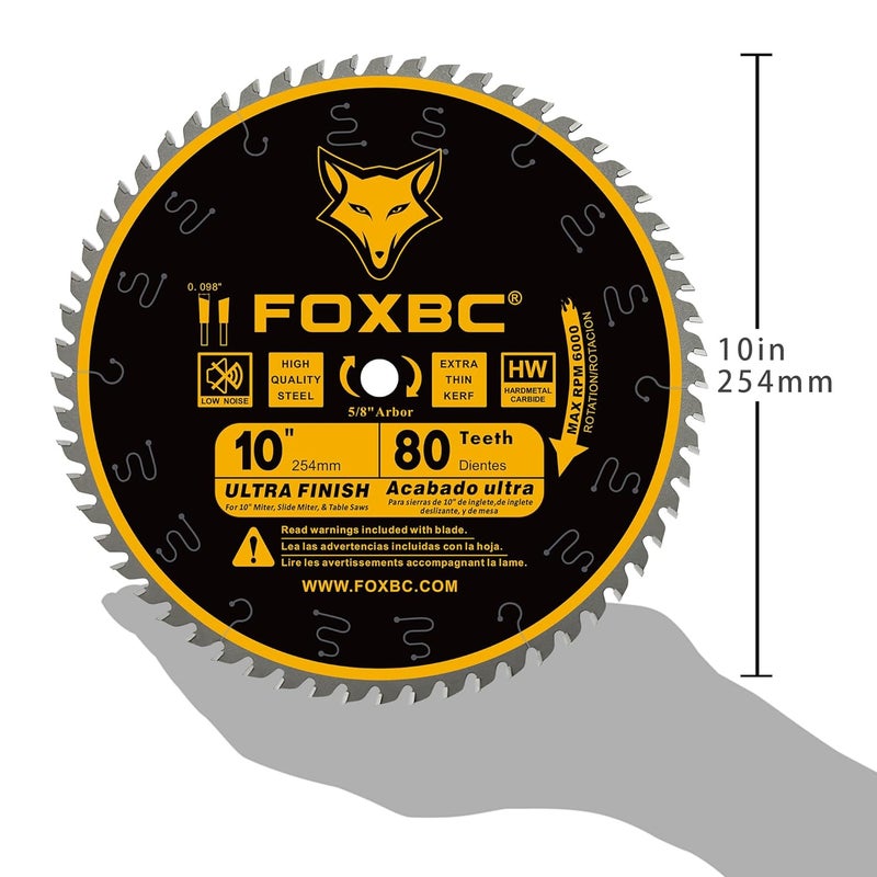 FOXBC 10-Inch Table Saw Blade, 80-Tooth, Ultra Finish Wood Cutting, 5/8-Inch Arbor - Image 4